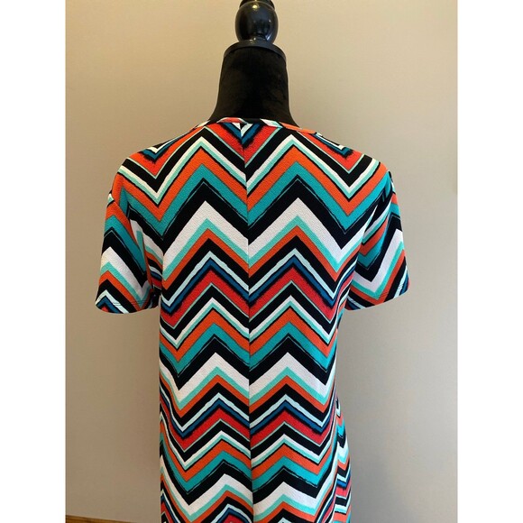 Bobbie Brooks Chevron Dress Size 1X Turquoise Orange Stretchy Flare Hemline - Picture 6 of 12